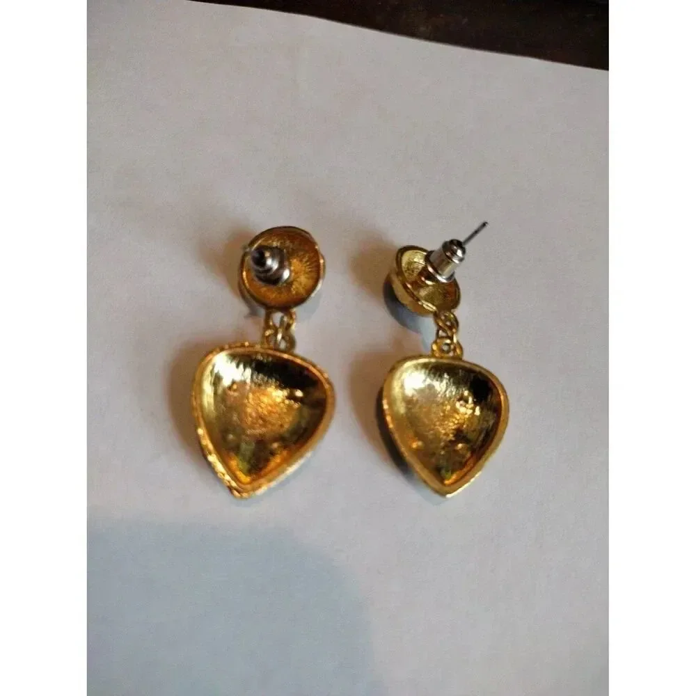 Gold tone heart-shaped costume jewelry earrings